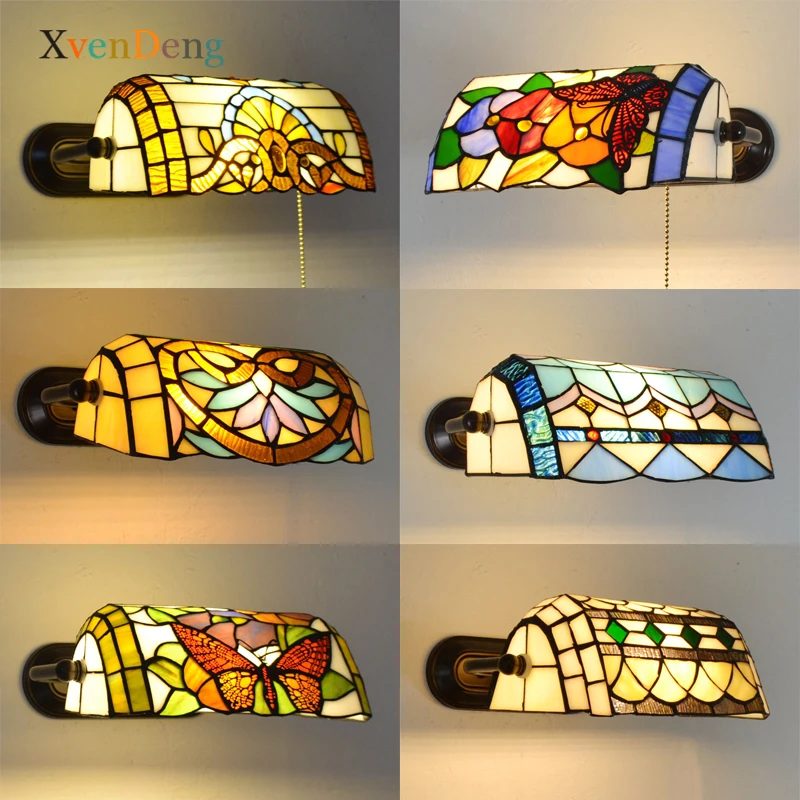 Mediterranean Tiffany Wall Lamp Vintage Stained Glass Wall Sconce