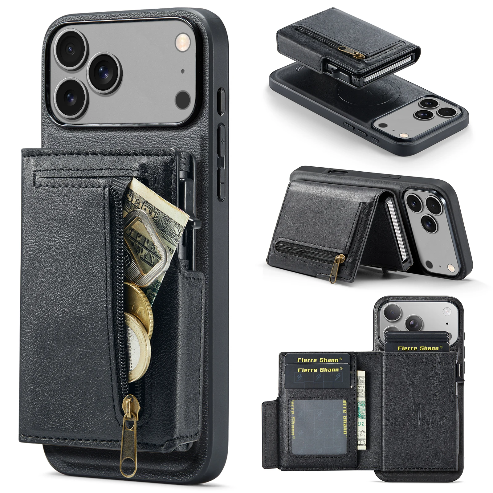 Dual-Purpose Wireless Charging Faux Leather Phone Case with Key Card Slot