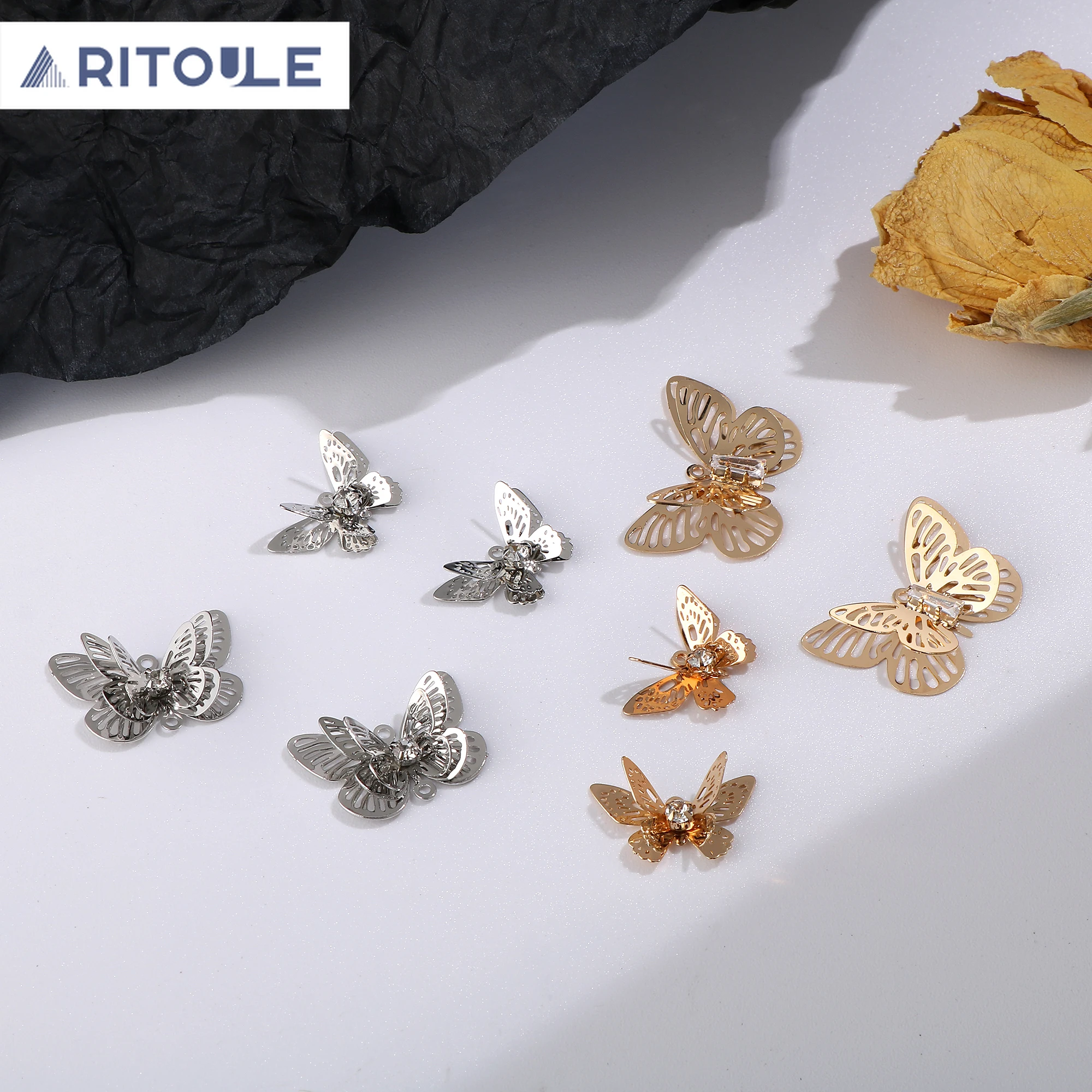 

Immortal Double Layer Rhinestone Copper Butterfly Pendant DIY Handmade Jewelry Earrings Bracelet Necklace Accessories Materials