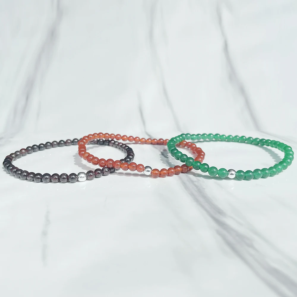 Ruberthen 녹색 옥 카넬리언 가넷 팔찌 세트, 여성용 미니 보석, 손목 말라 쥬얼리, 4 mm