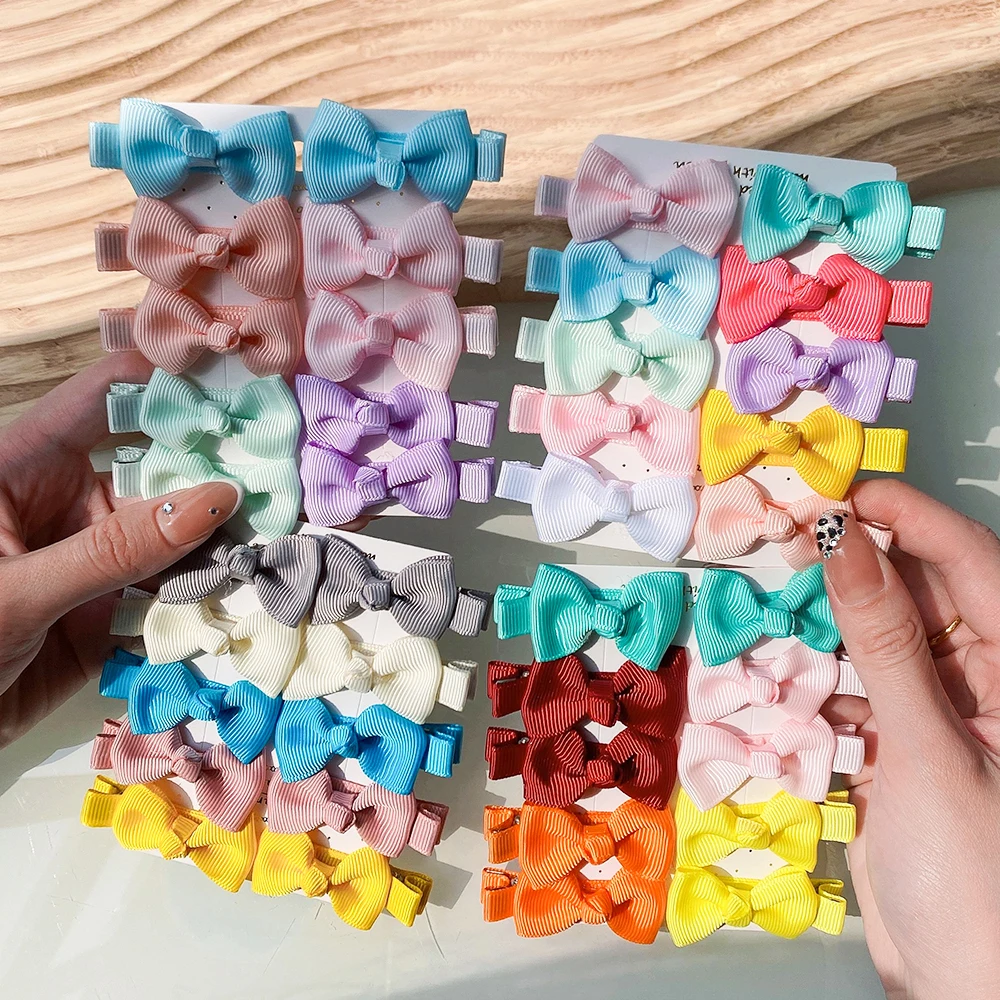 10Pcs/lot Mini Bow Tie Hair Clip Small Sweet Solid Ribbow Bow Safety  Ribbon Covered Clip for Kids Hairpins Accessories Gifts