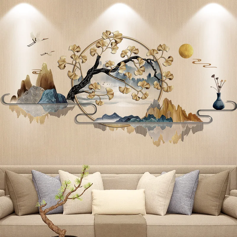 2022 New Chinese Style Landscape Wall Sticker Flower Ginkgo Home Office Decor Art Vinyl Decal Living Room Wallpaper | Дом и сад