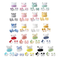 3pcs/lot Newborn Bonnet Gloves Socks Set 0-6 Months Baby rotection Face Cotton Scratch Mittens Infant  Anti-scratch Glove Set 1