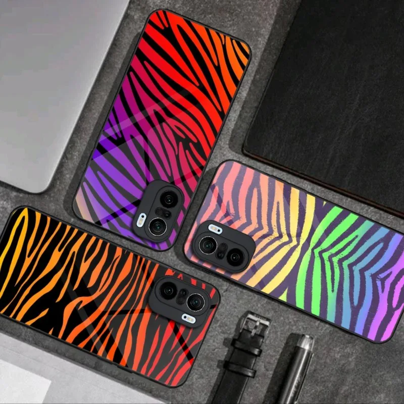 Custodia Per Telefono A Strisce Zebra Colorate In Vetro Per Xiaomi Pocof3 12X 11 11T 10 12Pro Lite Redmi Note 10 9 8 Pro 9T 9A Pocox3Pro Cover