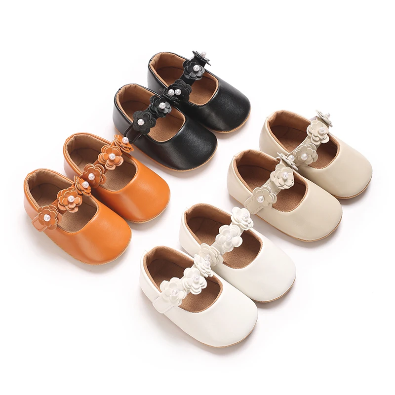 Niedliche Prinzessinnen-Babyschuhe für Frühling und Herbst, mit Blumenverzierung, PU, weicher Boden, geeignet für 0-1 Jahre alte Babys, Prinzessinnen-Schuhe – Detail 2