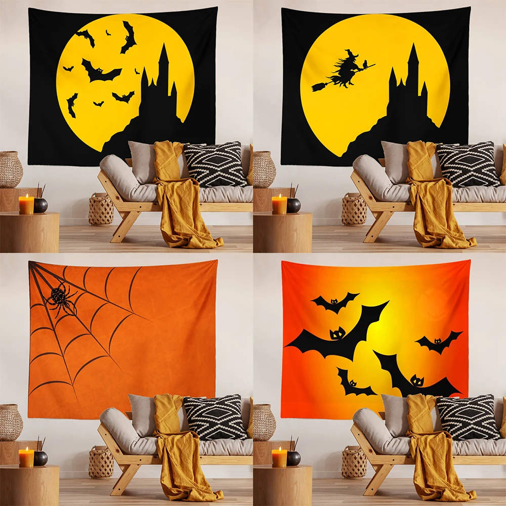 

Halloween Horror Bat Skull Print Pattern Tapestry Ceiling Home Living Room Bedroom Wall Decoration 230x180cm