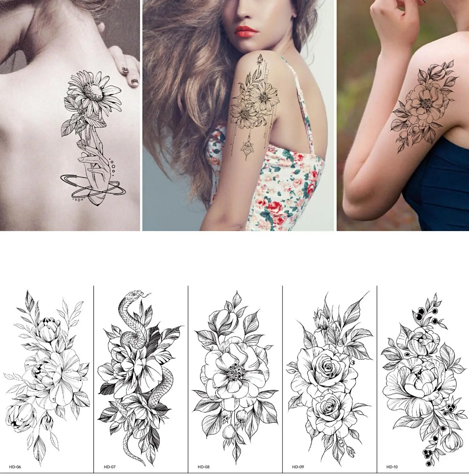 Tatouage Arc En Ciel Noir Et Blanc Tatouage temporaire en noir et blanc pour homme et femme, dessin de fleurs,  demi bras, pâte de poitrine, déesse, couvrant les cicatrices, pour le cou |  AliExpress