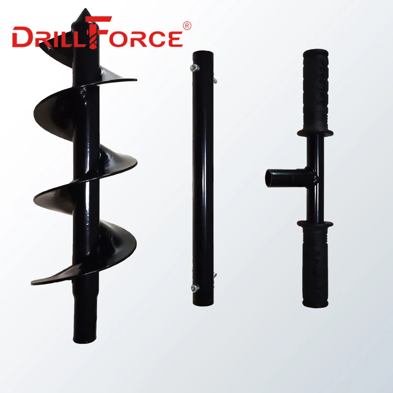 Drill Bit Set Gas Powered Earth Auger Drillforce Earth Auger Drill Bit with Handle DIY Tools Handheld Manual Digger Post Hole Drill Bit Spiral Garden Ground Auger