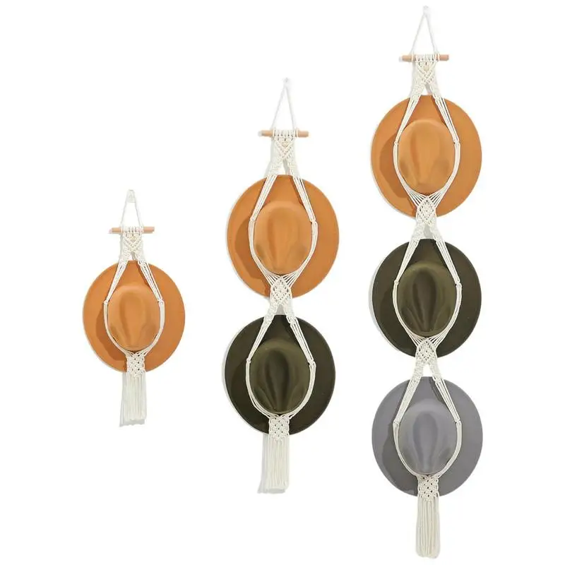 1/2/3 Layer Wall Decor Boho Cotton Hanging Caps Holder Organizer Display Hat Scarf Organizer Rack Macrame Tapestry Hat Hanger