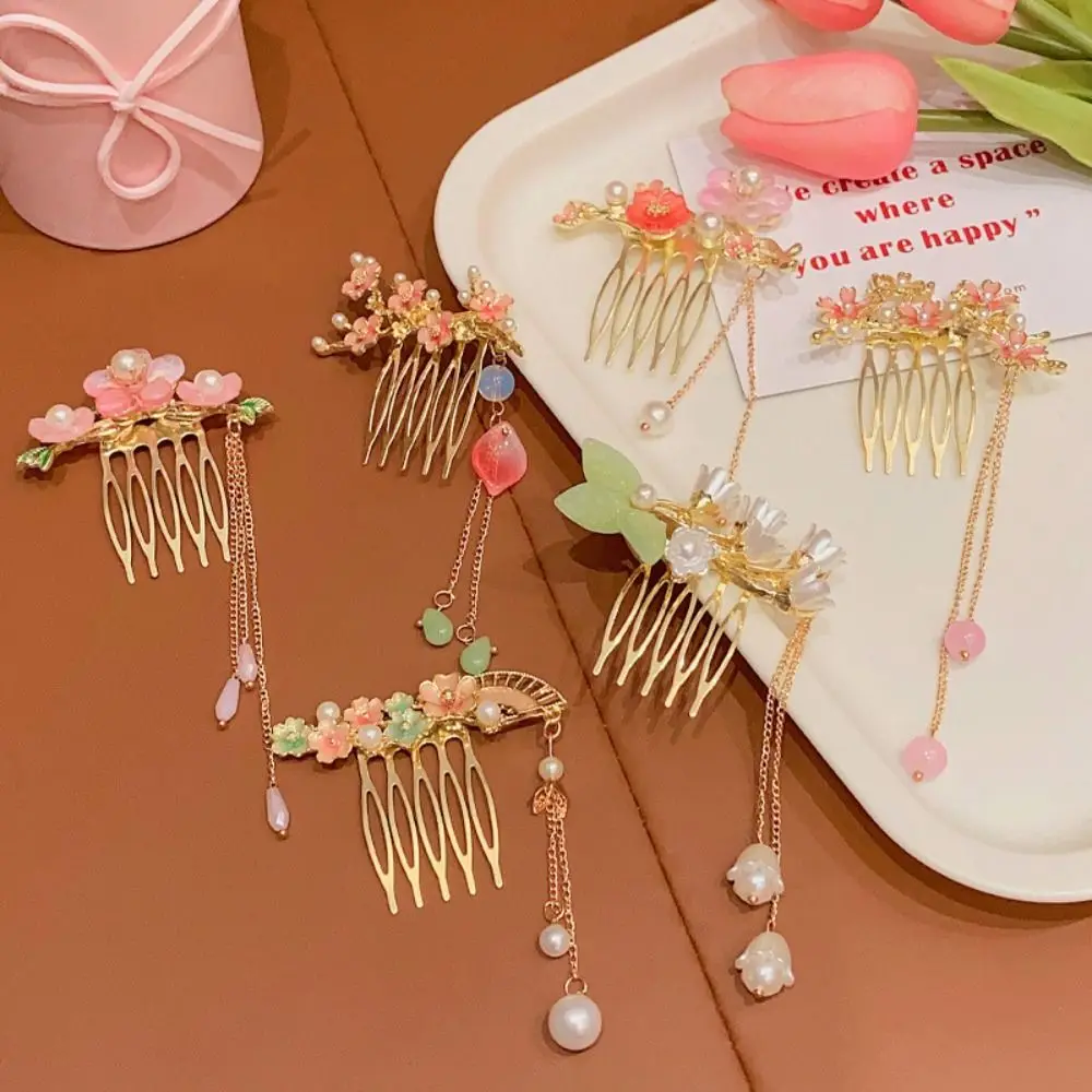 

Pearl Flower Hair Comb Tassel Hair Sticks for Buns Children's Hairpin Hair Chopstick Hanfu Headwear Chinese Style Hair Stick