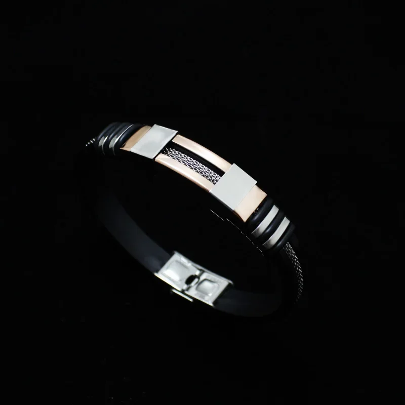 4 Color Stainless Steel Silicone Bracelet Men Jewelry WristBand Punk Style New Design Men Bracelet Rubber Charm Pulsera Hombre