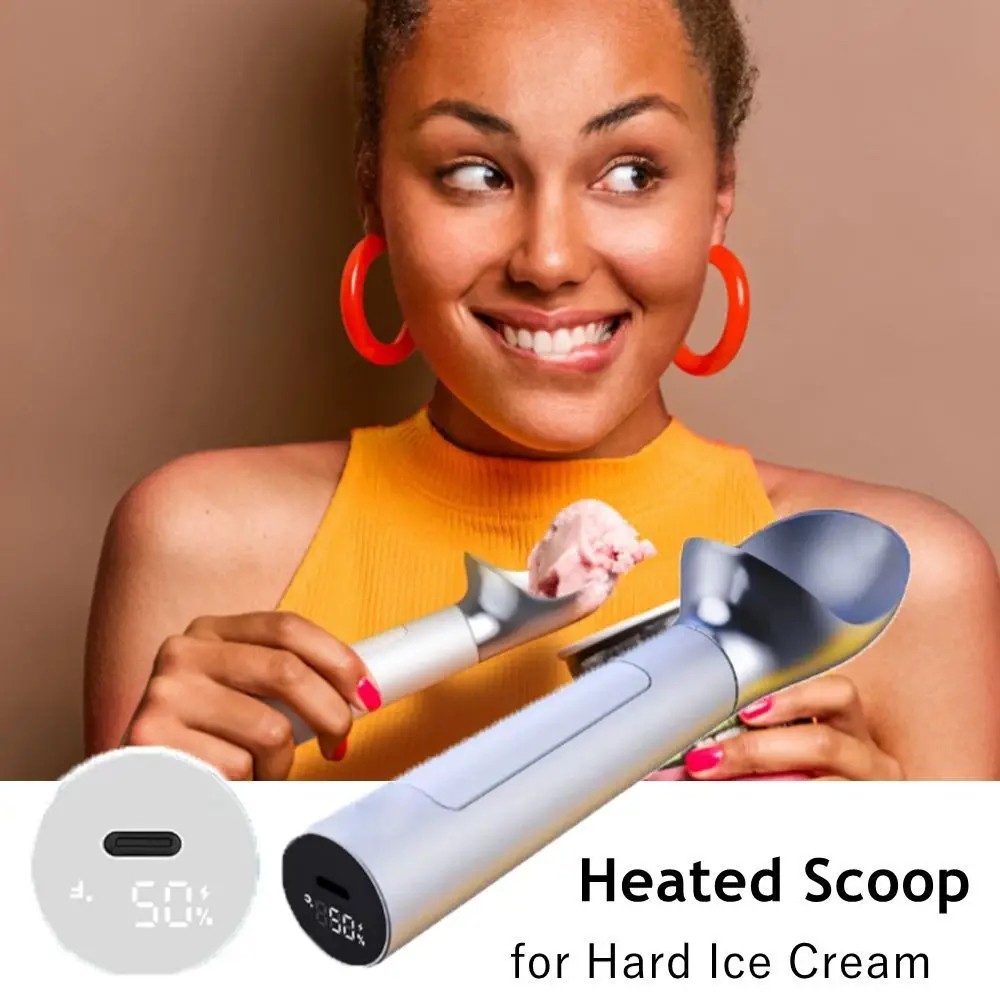 Rechargeable Heated Scoop Adjust Temperature LED Display Self Warming Spoon Waterproof Rapid Heating Electric Preheat Scooper