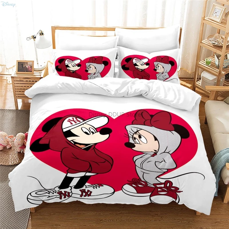 Mickey Mouse Minnie Mouse Couples Hold Hands Bedding Set Cartoon 3d Duvet Cover Sets Pillowcase Boys Girls Children Bedclothes 