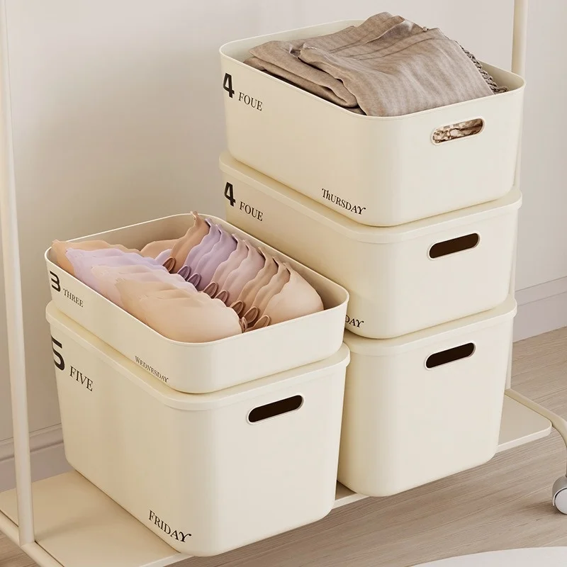 Storage Box Stackable with Lid Dustproof Cosmetics Clothing Grocery Organizer Bedroom Dormitory Storage Bin Toy Basket