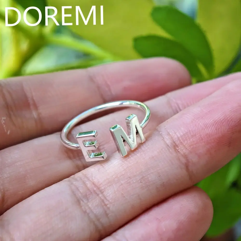 DOREMI Initial Letter Plain Name Cuff Ring Valentine‘s Day No Cz Custom Letter Initial Ring Women Friendship Jewelry