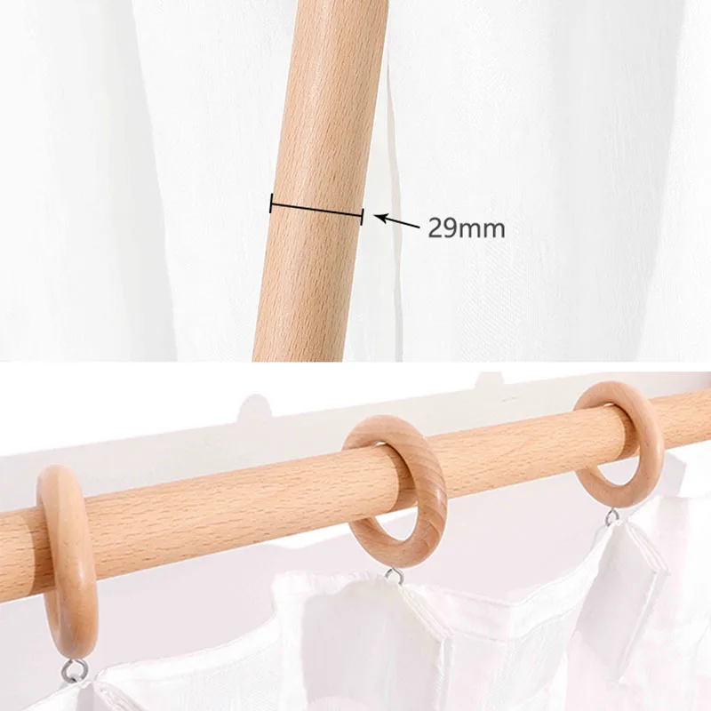 Beech Solid Wood Curtain Rods Roman Poles Single Double Rod Japanese Wooden Track Brackets Holder Rings Accessories Customized