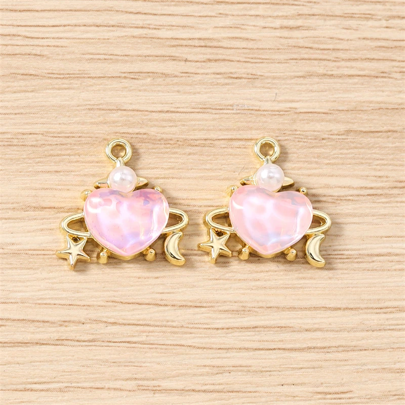 5 Stück 16 x 16 mm niedliche bunte Kristall-Metall-Liebes-Herz-Charms-Anhänger für Schmuckherstellung, Halsketten, Ohrringe, Armbänder, Zubehör – Detail 5