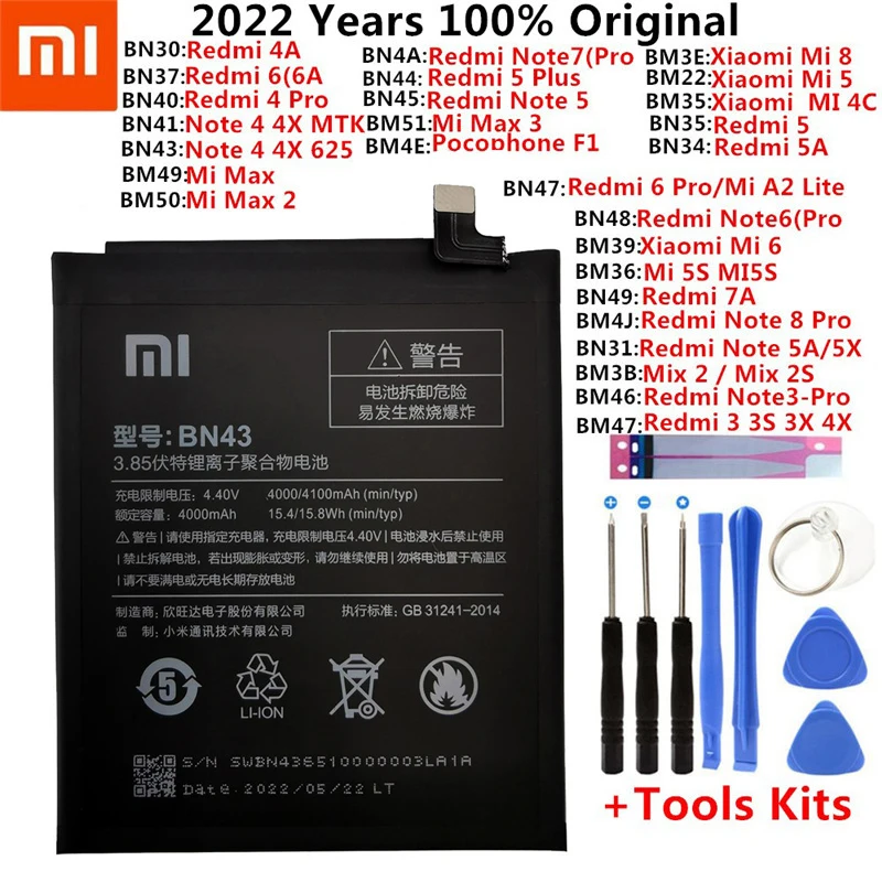 Оригинальный аккумулятор для Xiaomi Mi Redmi Note Mix Max 2 3 3S 3X 4 4X 4A 4C 5 5A 5S 5X M5 6 6A Mi6X 7 8 9 MI9 Pro Plus