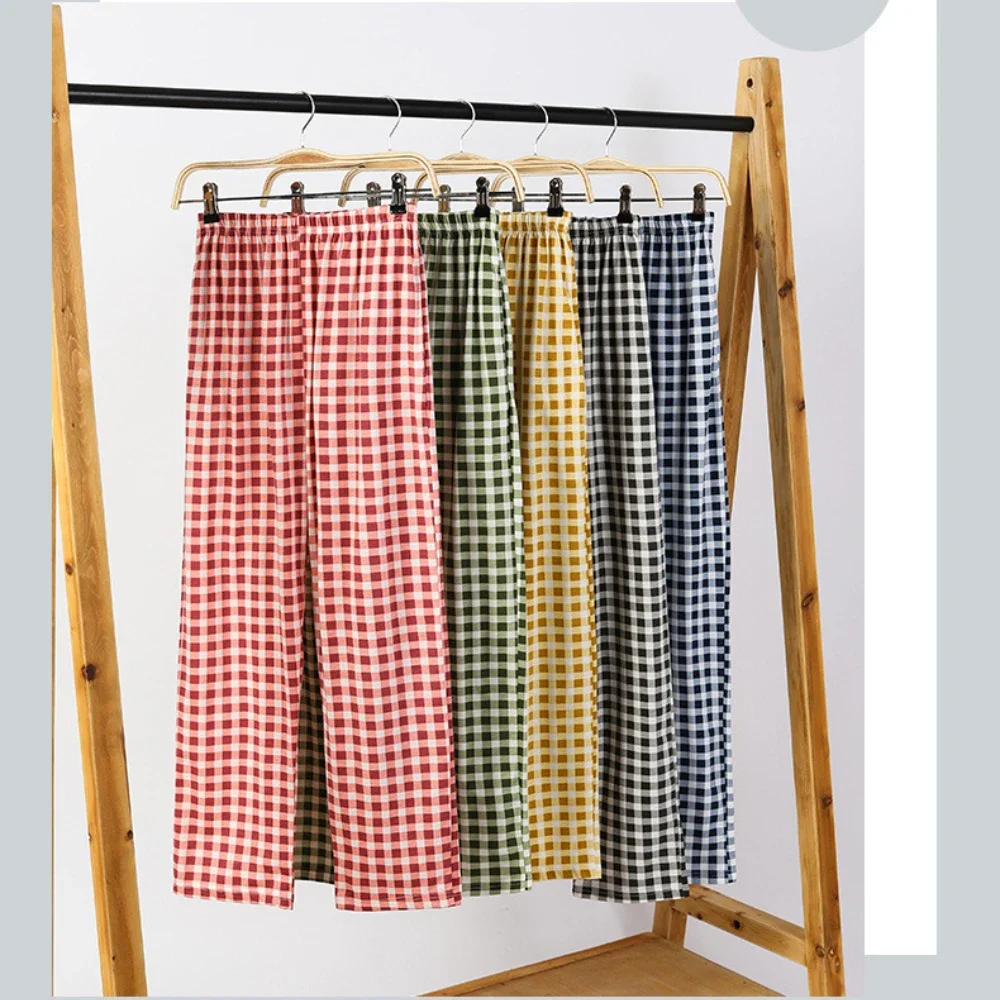 

2023 new Women Pajamas Pant Lady Plus Size 5XL Sleepwear Cotton Trousers 2024 Summer Clothing Female Grid Printed Homewear