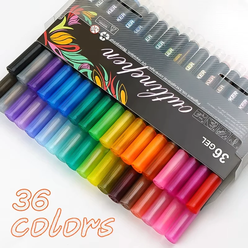 8/12/24/36/48 Colors Outline Pen Double-line Contour Pen Dream flash pen Metal color marker DIY handbook fluorescent marker