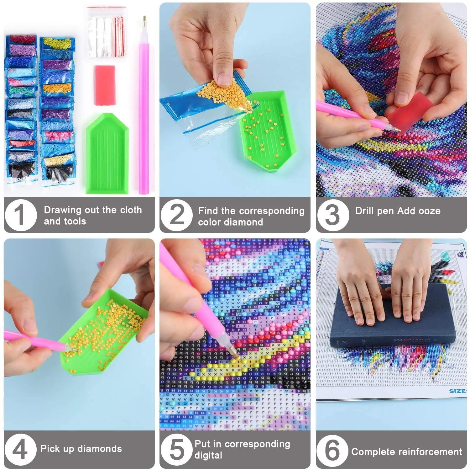  Kits de pintura de diamantes 5D para niños, suministros de  manualidades de arte de diamantes, pintura por número para adultos, kit de  bordado de lona, con accesorios, decoración del hogar, puesta