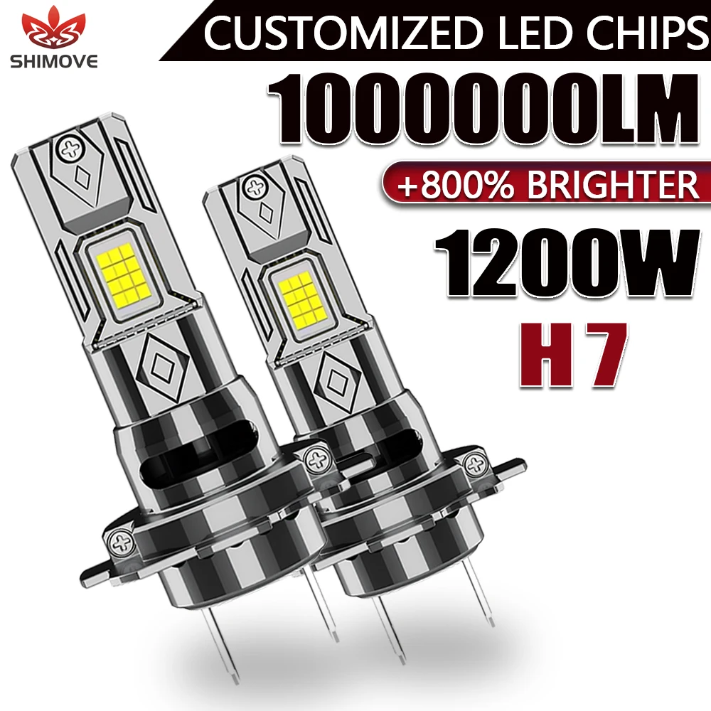 Ultra-Bright H7 LED Headlight with CANBUS Error-Free Technology, 1,000,000 Lumens, 1200W, Turbo Auto Bulb with Customized LED Chips