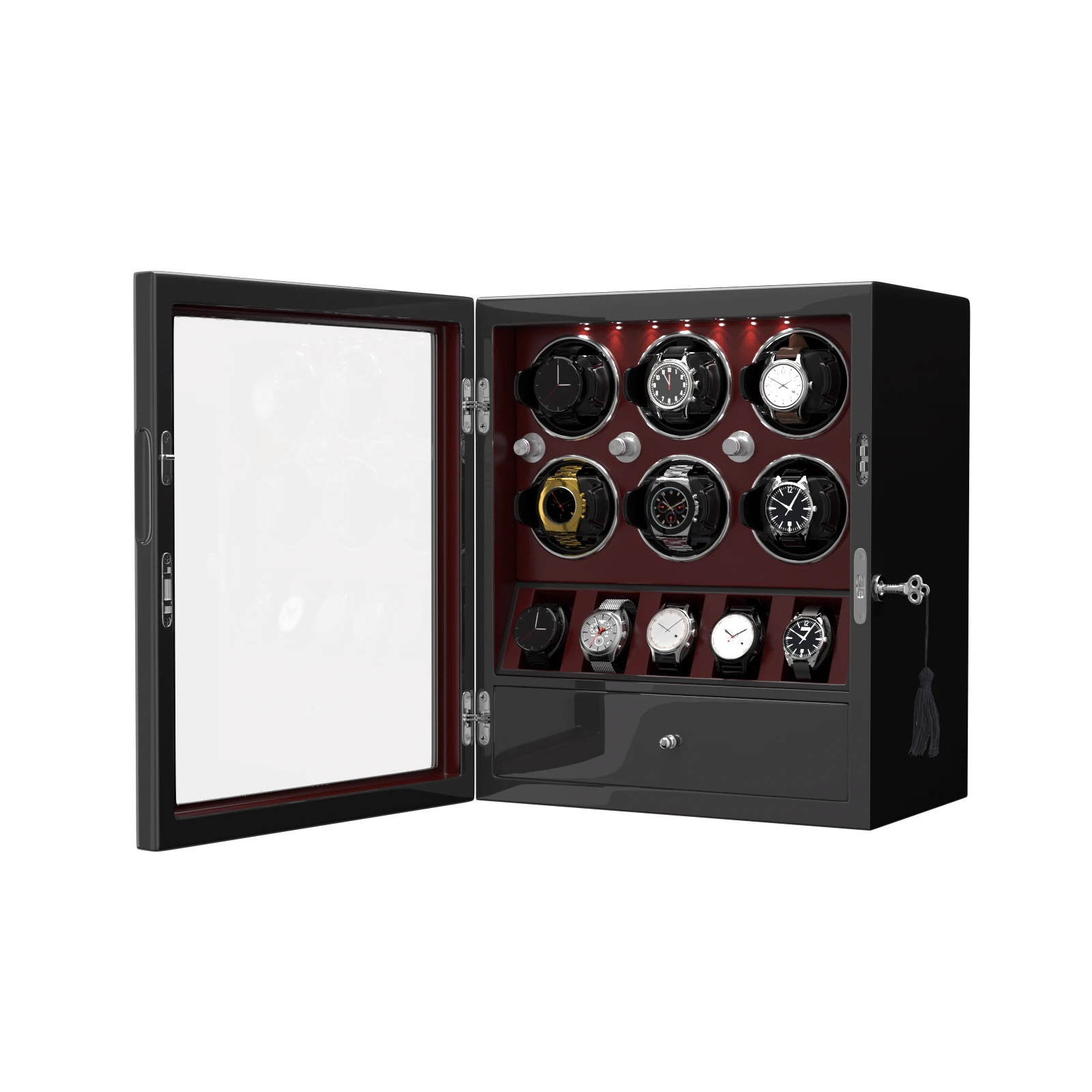 Watch Winder for Automatic Watches 2/4/6/8 slots with Extra Storages Box LED Light  Quiet Mabuchi Motor