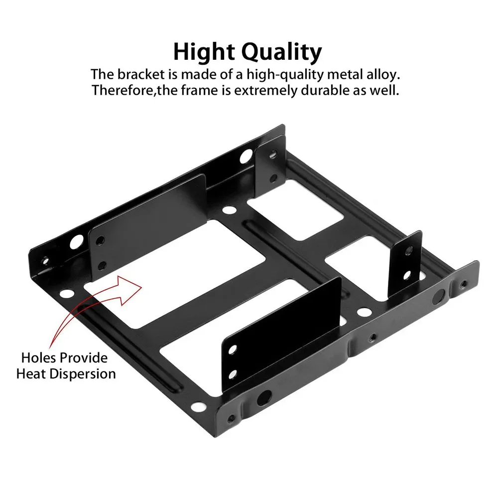 1pcs Metal Dual Bay Mounting Bracket 2.5" to 3.5" HDD/SSD Adapter for Desktop Computer Upgrade