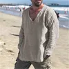 Men's Patchwork T-shirt Men Long Sleeve Fashion Ripped Cotton Tops Latest Summer Casual Linen Pullovers Sexy Mens clothing 2024 4