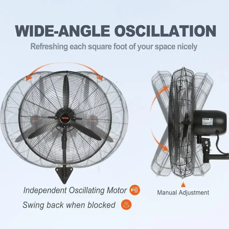 VEVOR Wall-Mount Misting Fan, 3-speed High Velocity Max. 7000 CFM, Waterproof Oscillating Industrial Wall Fan 4
