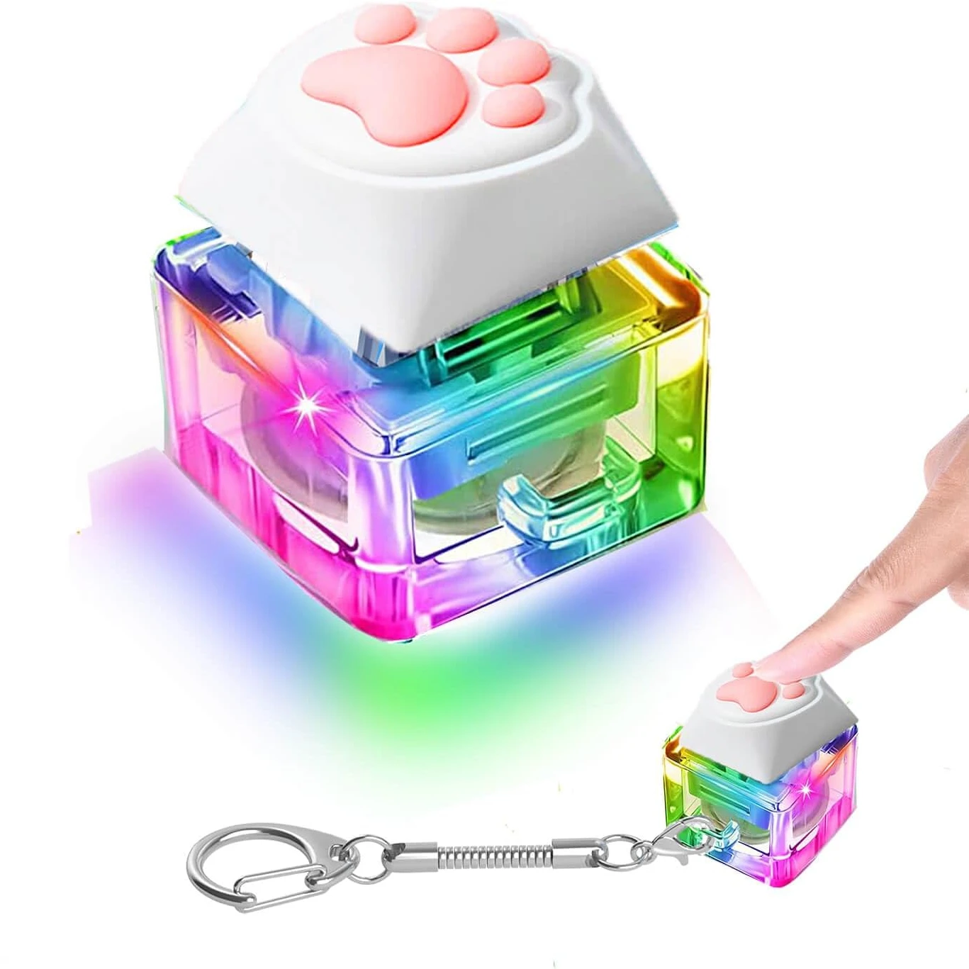 EDC Fidget Toys Keyboard Cat's Paw Keychain LED Light Stress Relief Toys Adults and Kids Finger Keyboard Fidget Clicker