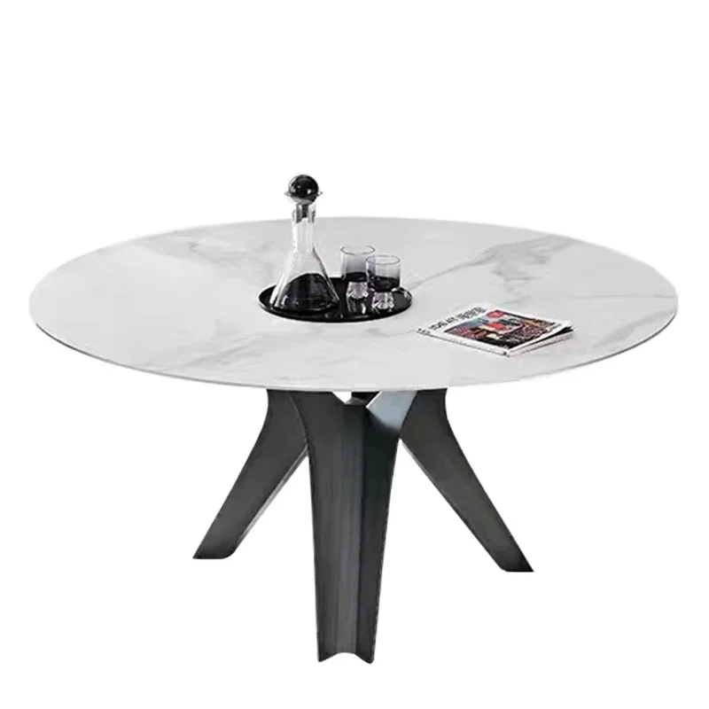 

Light extravagant slate modern simple high-end round dining table and chair combination with turntable household table