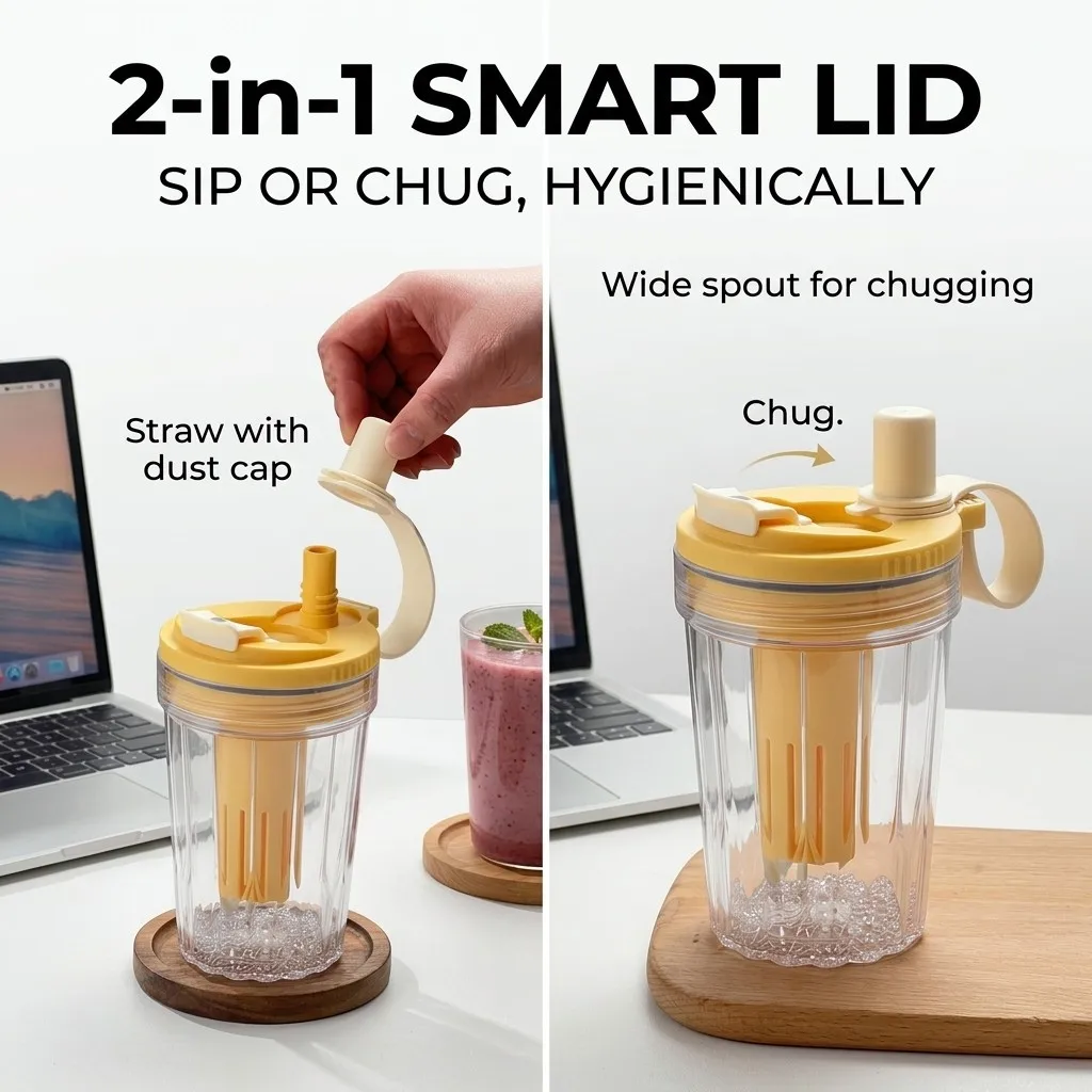 Leak-Proof Transparent Sports Bottle with Reusable Straw and Tea Strainer