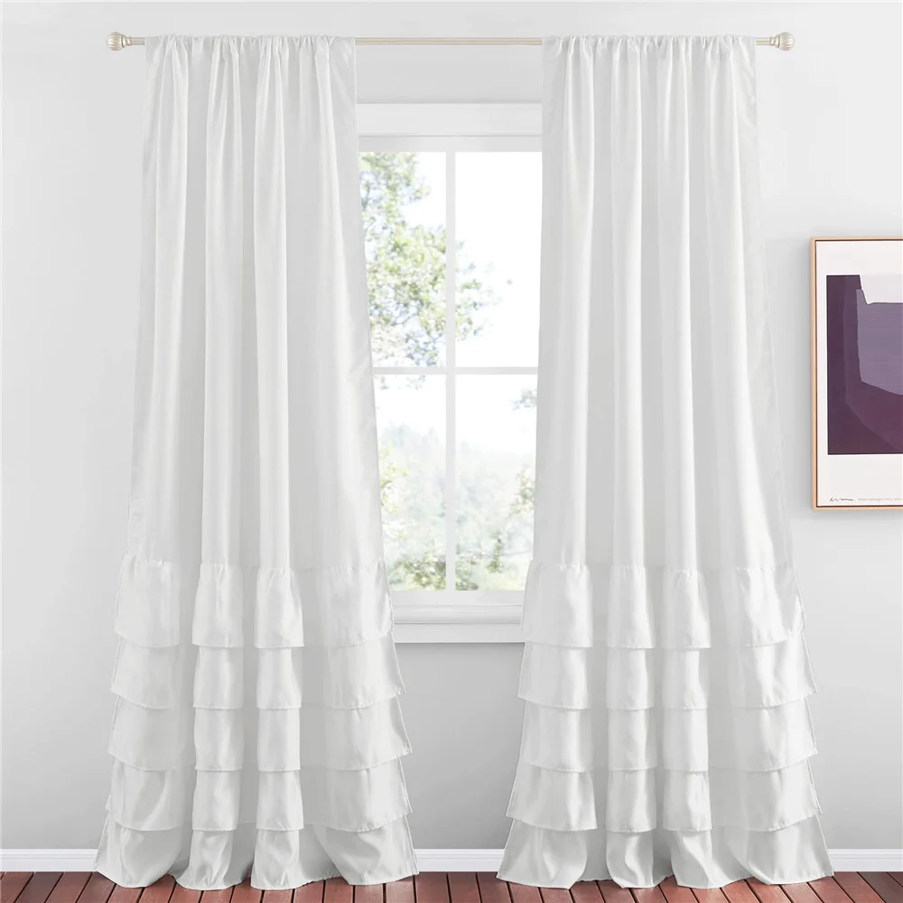NICETOWN 1pc Ruffle Curtains Window Panel for Living Dining Room Bedroom Blackout Luxury Solid Color Curtains