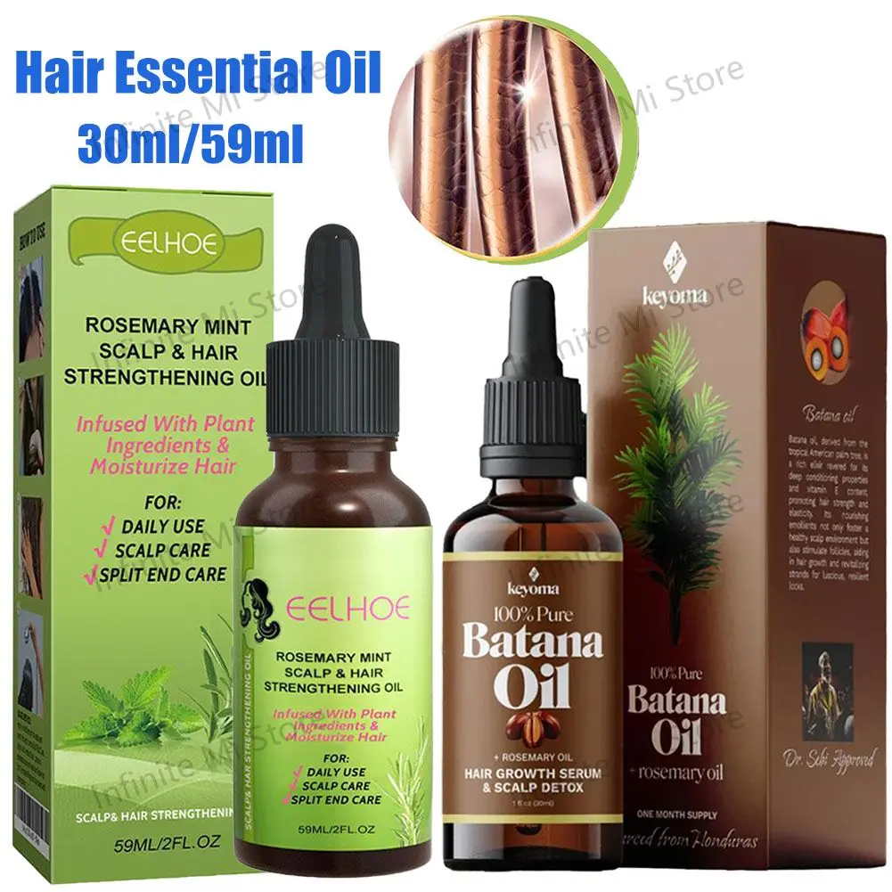 Hair Oil 30ml/59ml Batana Rosemary Mint Scalp Hair Strengthening Oil Biotin Essential Oils Nourishing Treatment Split Ends Dry All Types