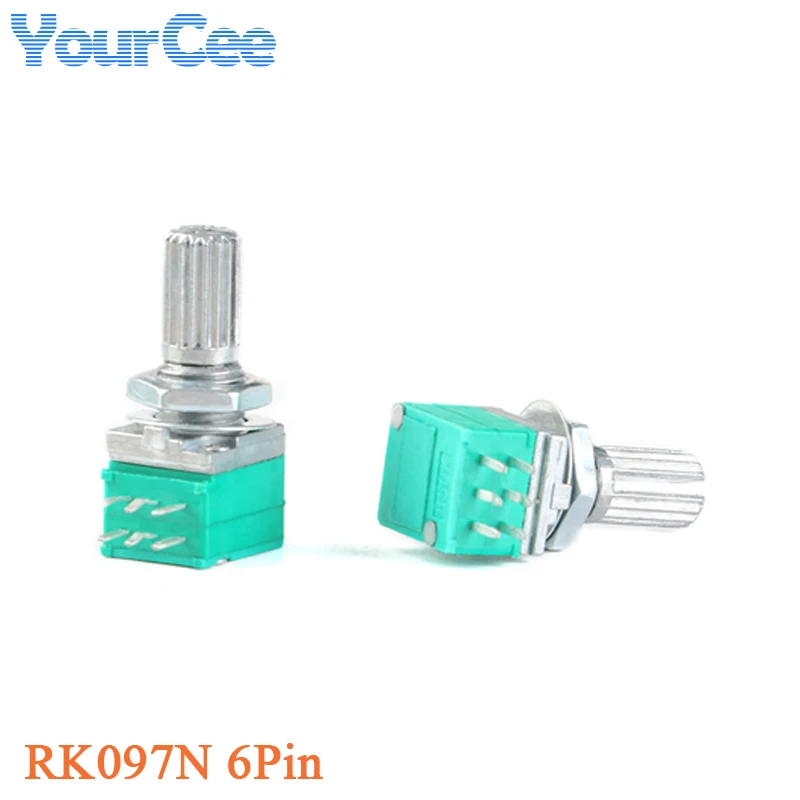 5pcs RK097N Vertical Single Audio Amplifier Seal Potentiometer RK097G B1K 5K 10K 20K 50K 100K 500K Bend 3Pin 6P with Gasket Nut
