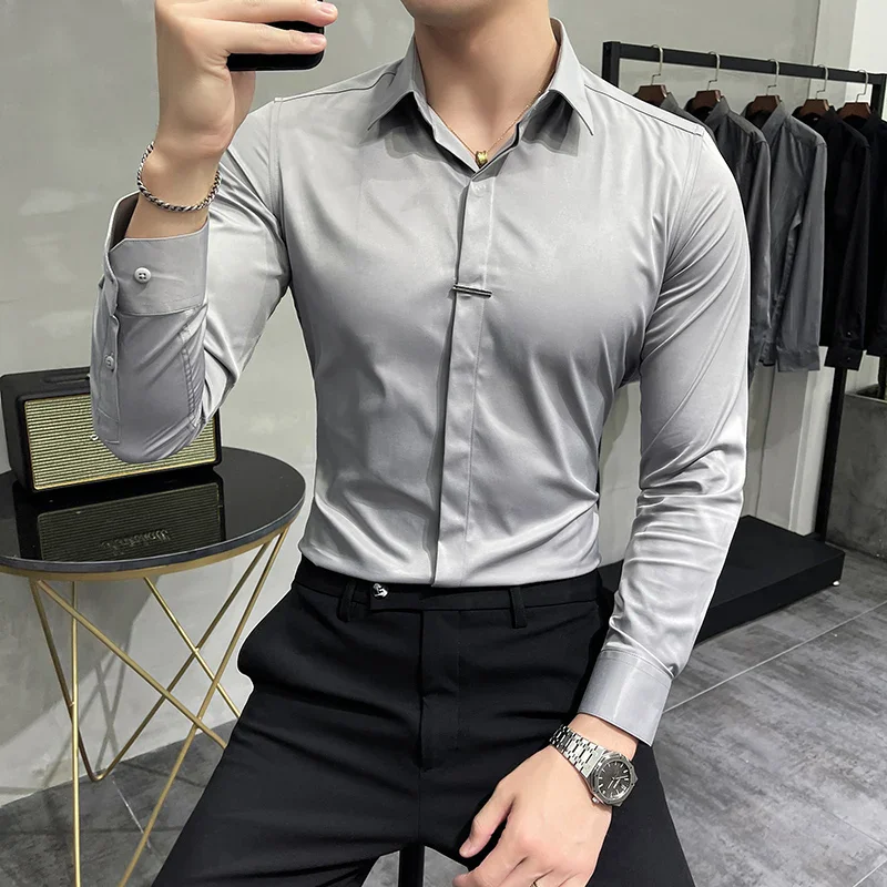 7 Colors British Long Sleeve Men Club Party Shirt