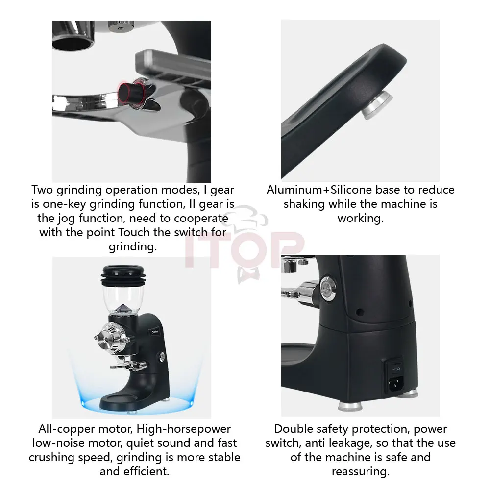 ITOP Automatic Coffee Grinder Stainless Steel Titanium Plated 75/74mm Ghost Tooth/Flat Burr Coffee Milling Professional Miller 4