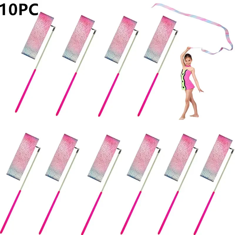 5/10pcs Flashing Star Gym Ribbons Dance Ribbon Rhythmic Art Gymnastics Ballet Streamer Twirling Rod Rainbow Stick Training 2M/4M