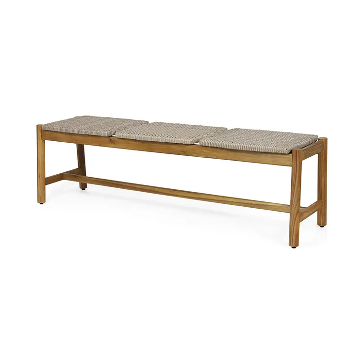 

Outdoor Garden Modern 3 Seater Rattan and Wood Bench