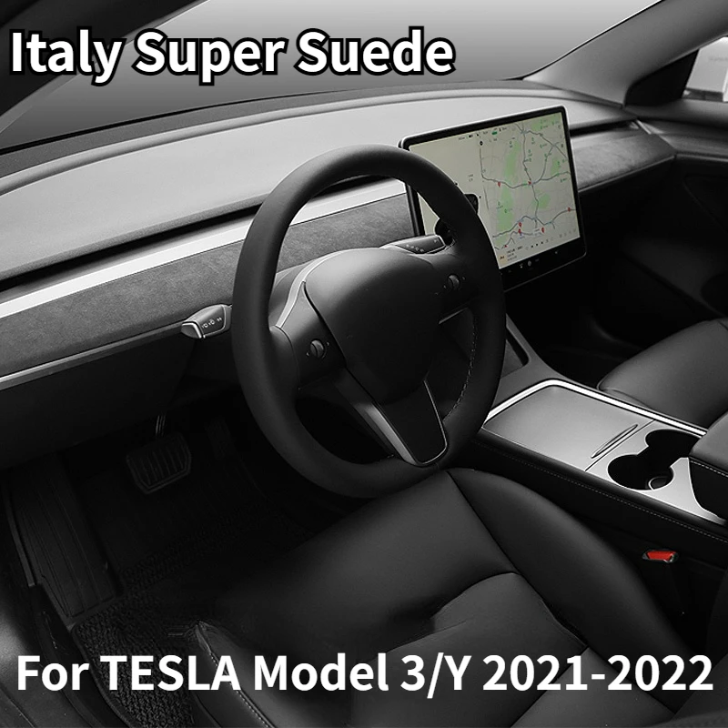 

Итальянская супер замшевая внутренняя отделка для Tesla Model 3, модель Y 2018-2022, черная декоративная накладка для приборной панели, аксессуары