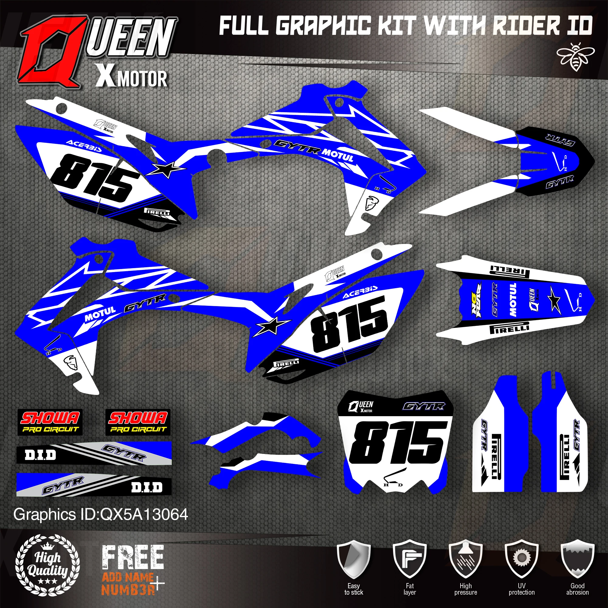 

QUEEN X MOTOR Custom Team Graphics Backgrounds Decals Stickers Kit For HONDA 2014-2017 CRF250R 2013-2016 CRF450R 064