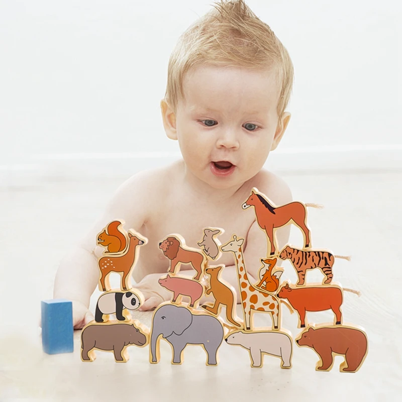 

Baby Wooden Blocks Education Toy Cartoon Animal Stacking Balance Building Constructor Montessori Cognitive Toy For Childern Gift