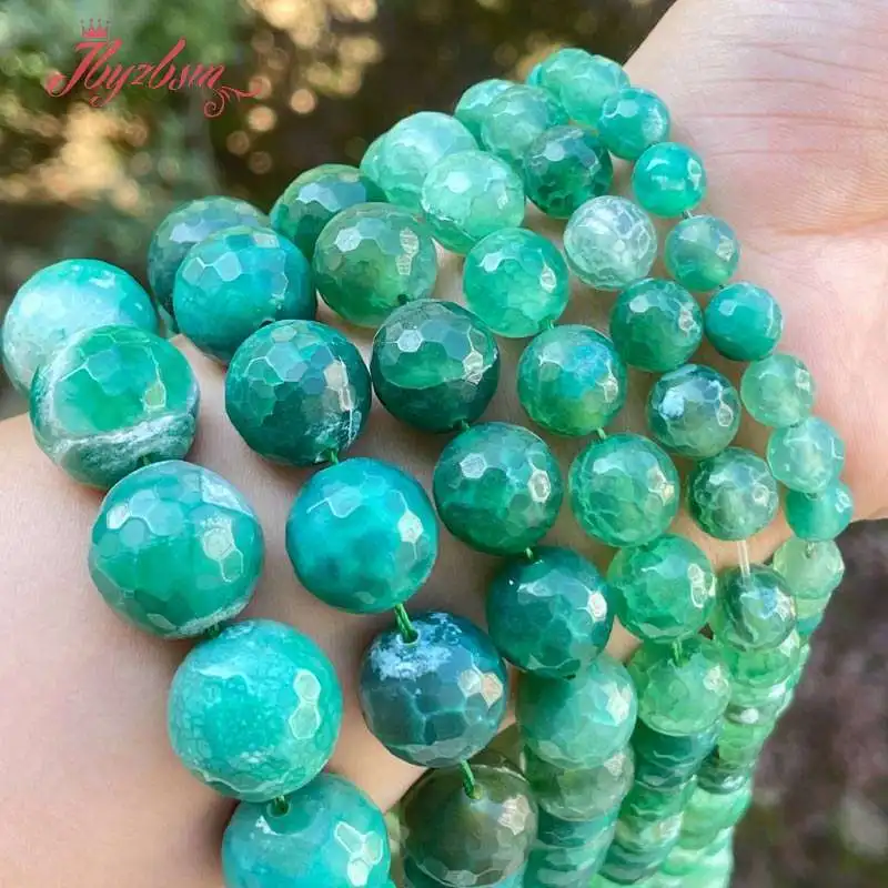 

Faceted Round Dark Green Fire Agates Stone Loose Beads for Women Men DIY Accessories Necklace Bracelet Charms Jewelry Making 15"