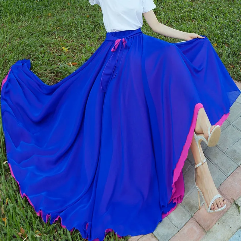 

720 Degree Chiffon Skirt Ballet Belly Dance Women Gypsy Long Skirts Dancer Practice Wear Assorted Solid Purple Dance Skirt Lady