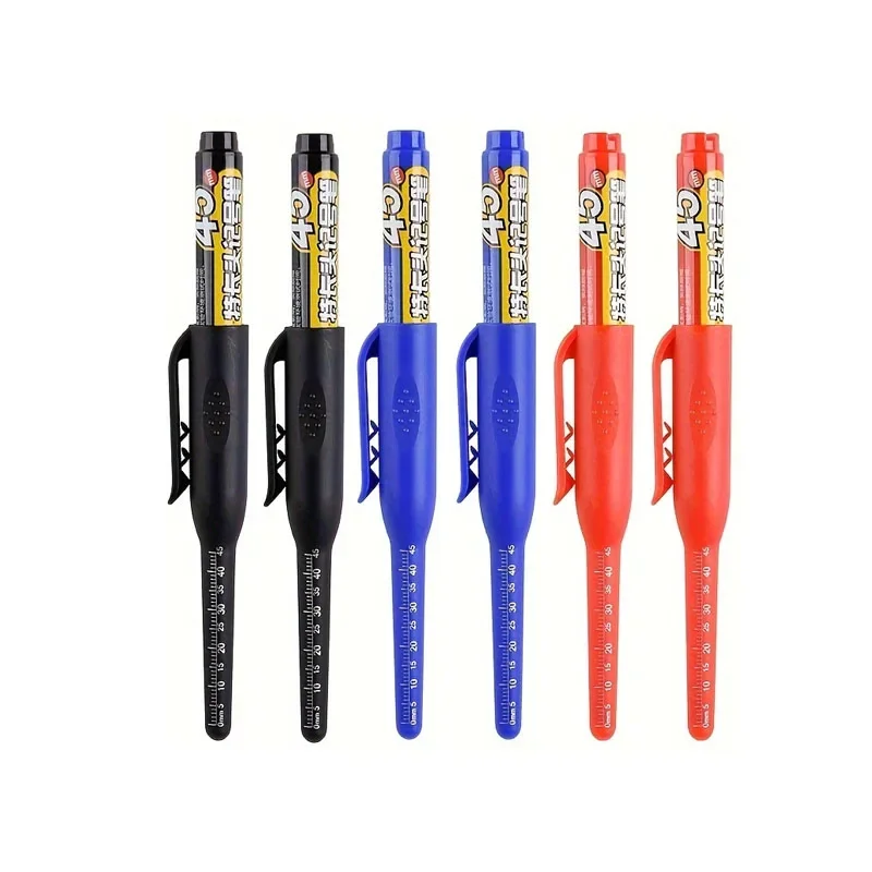 6pcs Permanent Marker Pen 45mm Deep Drill Hole Long Lengthen Nib Waterproof For Bathroom Woodworking