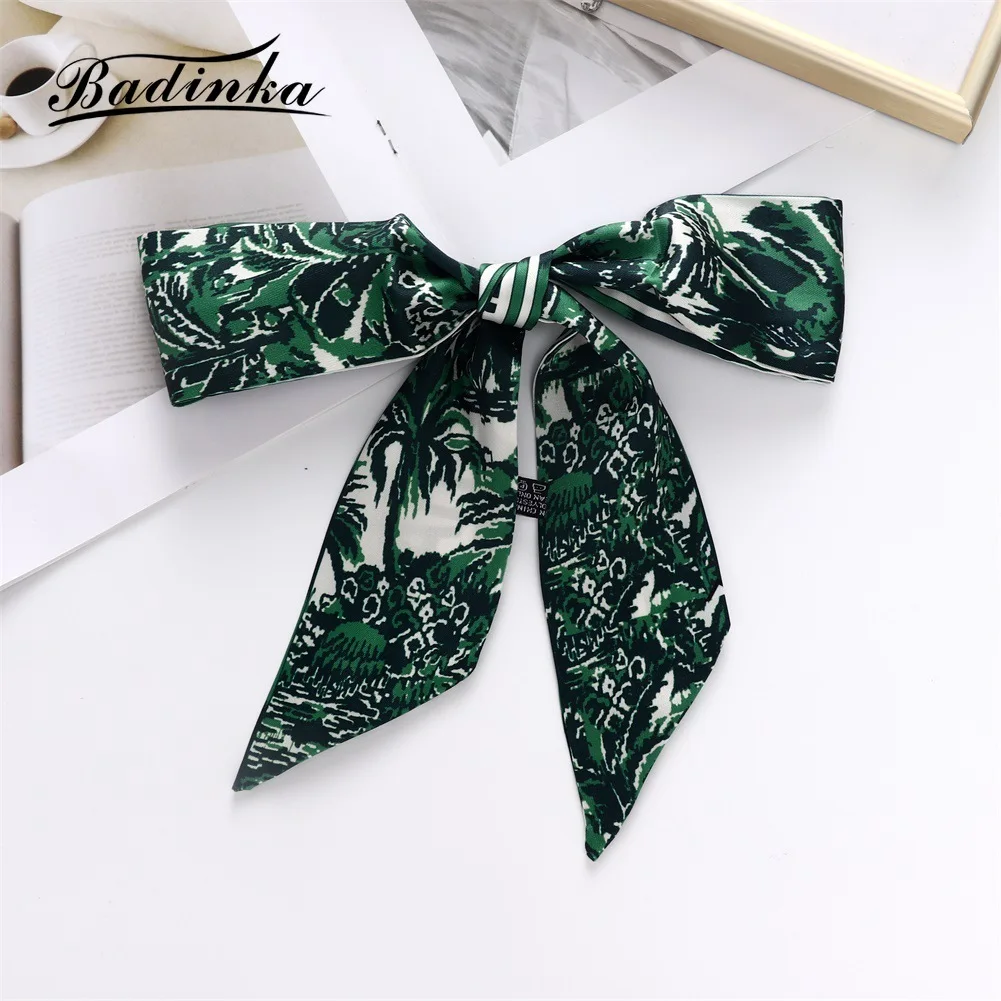 New Designer Long Skinny Bag Handle Ribbon Scarf Women Luxury Elegant Narrow Silk Petite Hair Tie Scarfs Ladies Fulares Silk Scarf
