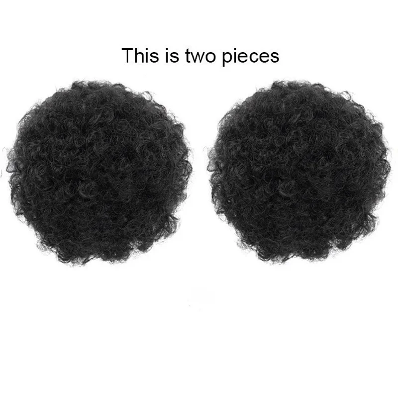 4Inch Afro Puff Drawstring Ponytail for Girls Kids Women Small Size human Hair Buns Kinky Curly Hair Donut Chignon natural color