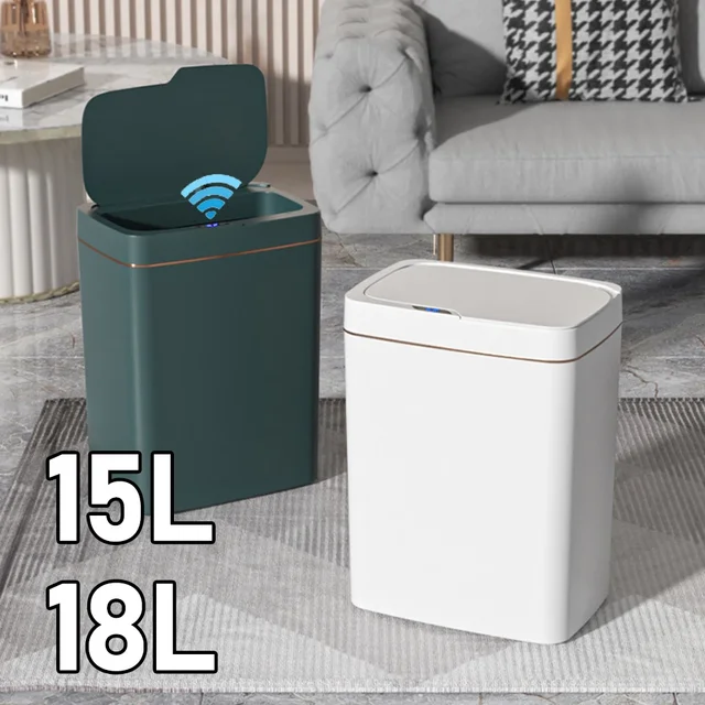 15/18L Smart Sensor Trash Can Waterproof Intelligent Touchless Trash Can Quiet Auto Motion Sensor Rubbish for Kitchen Bathroom 1