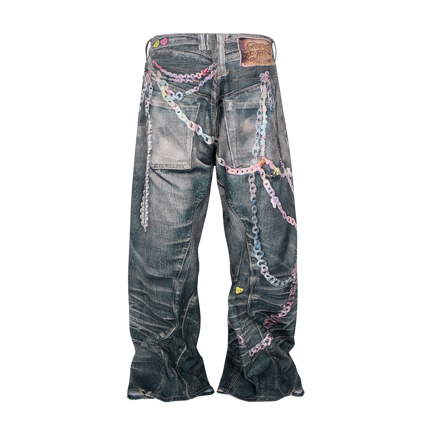 Street 3D Printed Candy Chain Denim Washed Jeans Baggy